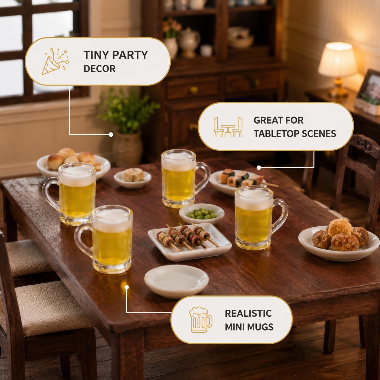 12Pcs Miniature Beer Cups for Dollhouse, Realistic Looking Beer Practical Processed Party Accessories Model House Mug Accessory Decoration Glasses