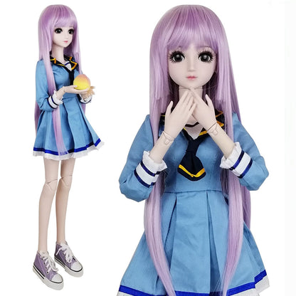 EVA BJD 1/3 BJD Doll, 20 Movable Joints Plastic Ball Jointed Doll, Removable Hair & Clothes, Openable Head for Eye Replacement, Full Set with Blue