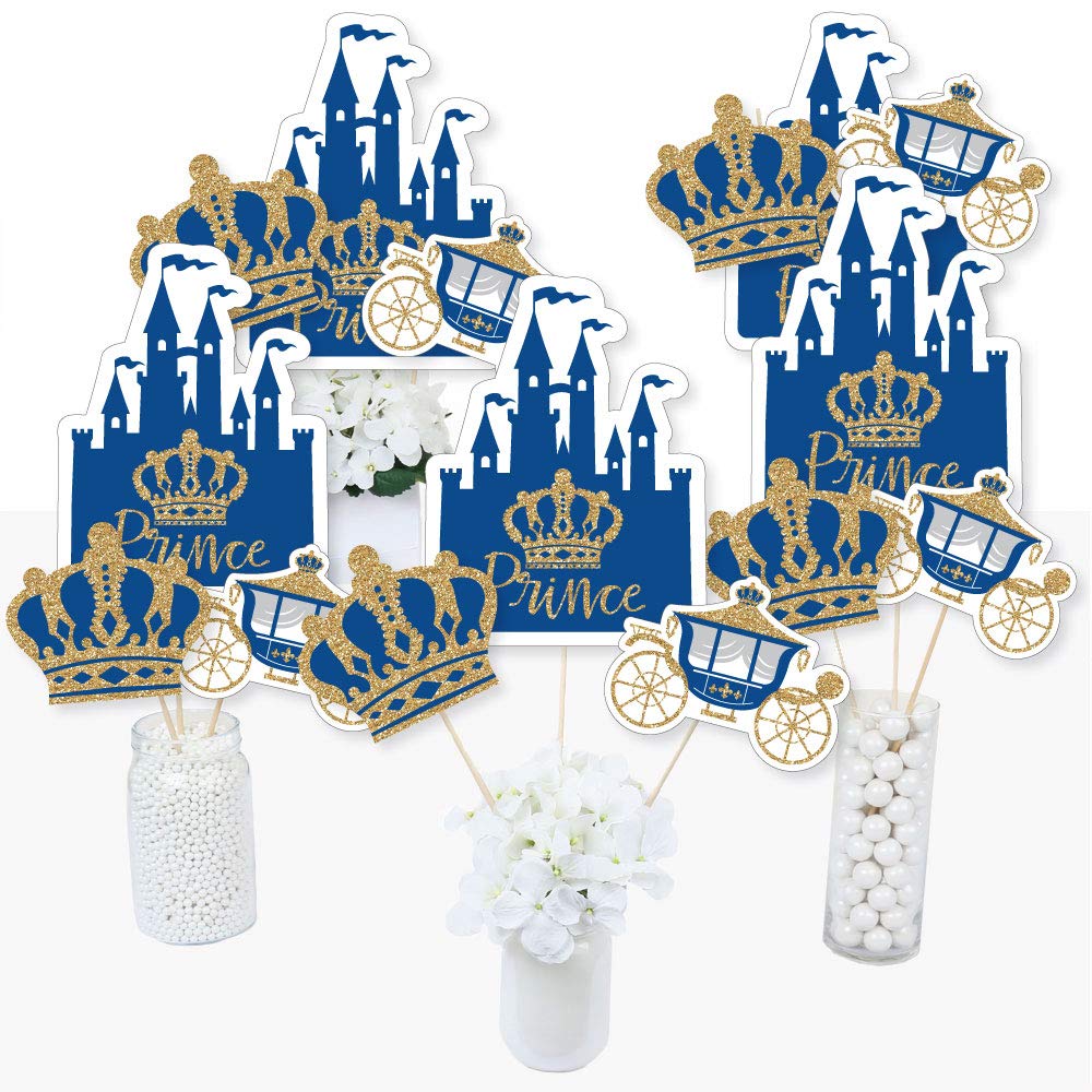 Big Dot of Happiness Royal Prince Charming - Baby Shower, Birthday Party Centerpiece Sticks - Table Toppers - Set of 15