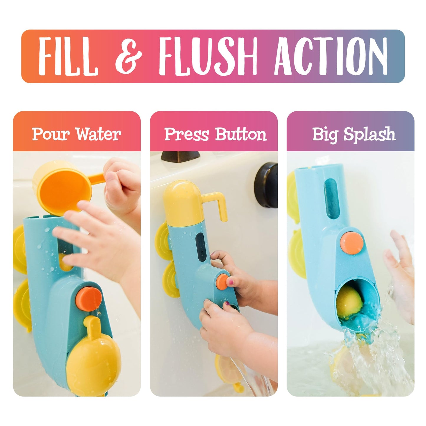 Fill N' Splash Submarine Bath Toy - Bath Toys for Toddlers 1-3 - 4 - 5 Years Old Bath Tub Toys for Boys & Girls - Toddler Bath Toys - Bathtub Toys