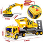 Liberty Imports Big Rig Tractor Trailer Low Boy Transport Flat Bed with Excavator Toy Trucks Combo, Semi Truck with Lights and Sounds, Flatbed Push