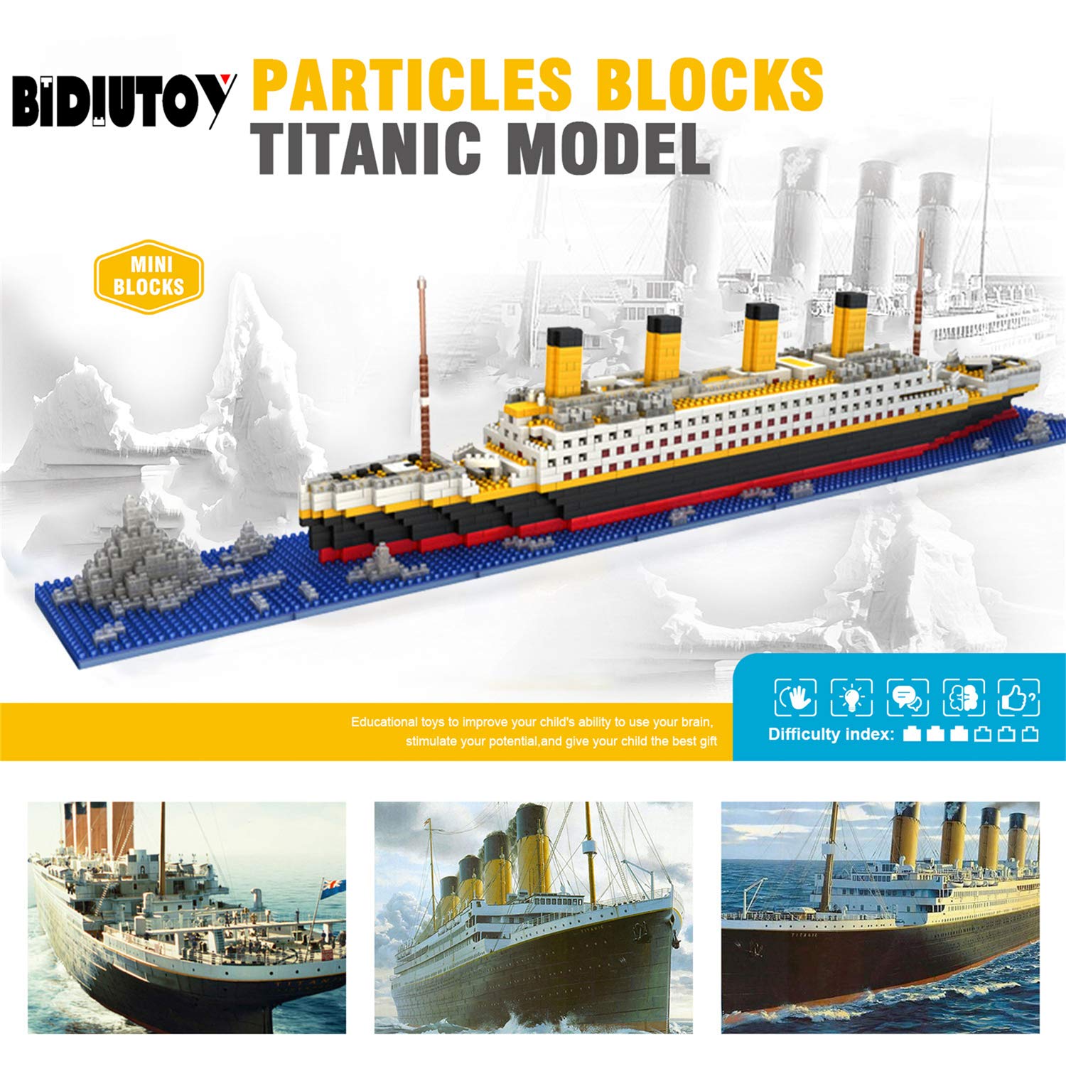 BIDIUTOY Titanic Ship Model Building Block Set, 3D Puzzle Sets DIY Educational Toys, Bricks Toy, with 1860Pcs Micro Mini Blocks, Ideal Gift for Kids