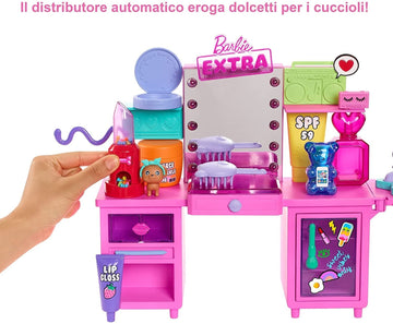 Barbie Extra Doll & Vanity Playset with Exclusive Doll, Pet Puppy, 45+ Pieces Including Clothes & Accessories, Toy Gift for Kids 3Y+, GYJ70