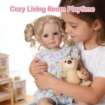 Tookyhill Lifelike Reborn Baby Doll - 22 Inch Realistic Blonde Toddler Doll with Curly Hair, Blue Eyes & Bear Toy Accessories, BPA-Free Posable Full