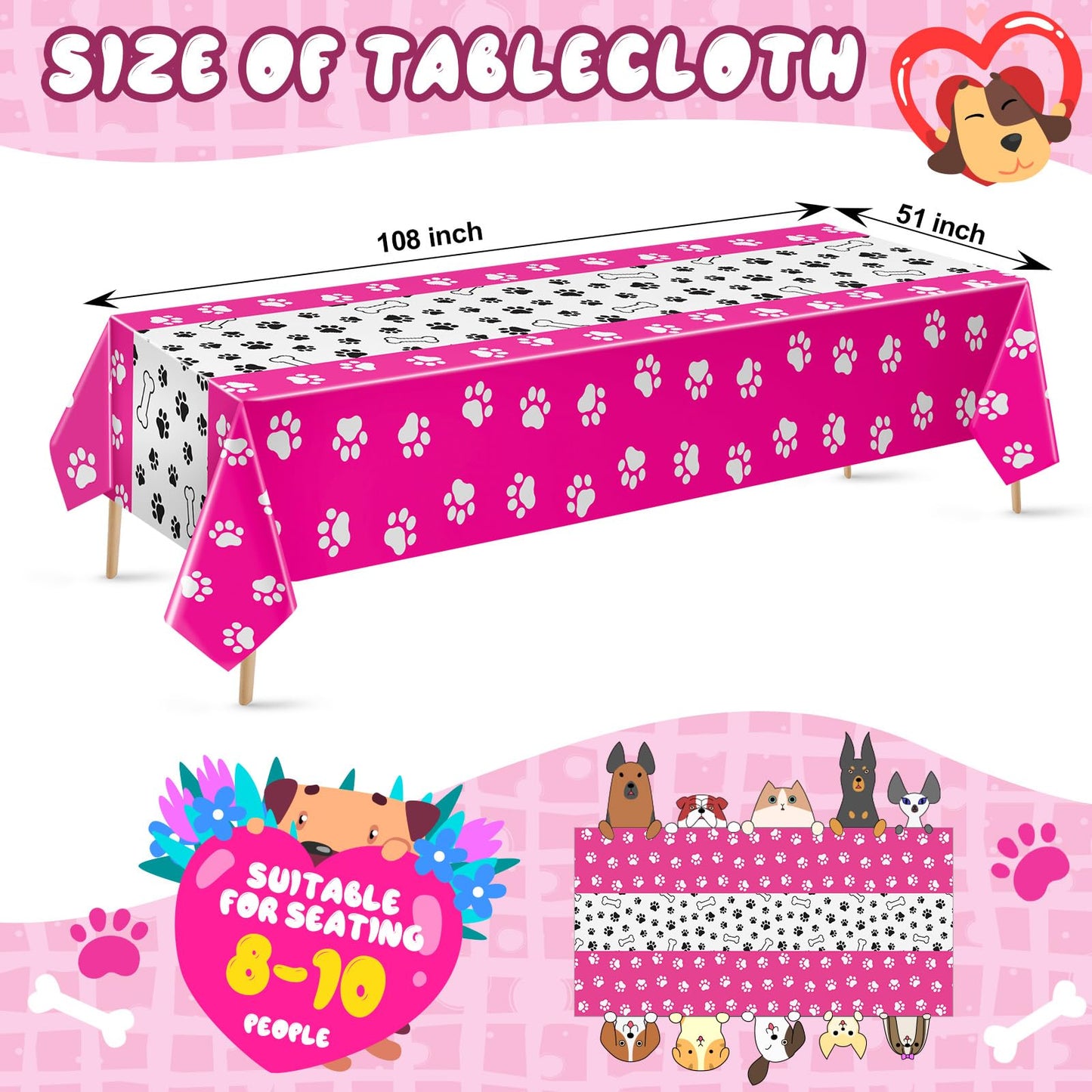 Newwiee 3 Pcs Puppy Paw Print Tablecloth Dog Pet Plastic Disposable Table Cover Paw Print Table Cloth Party Supplies for Puppy Dog Themed Party