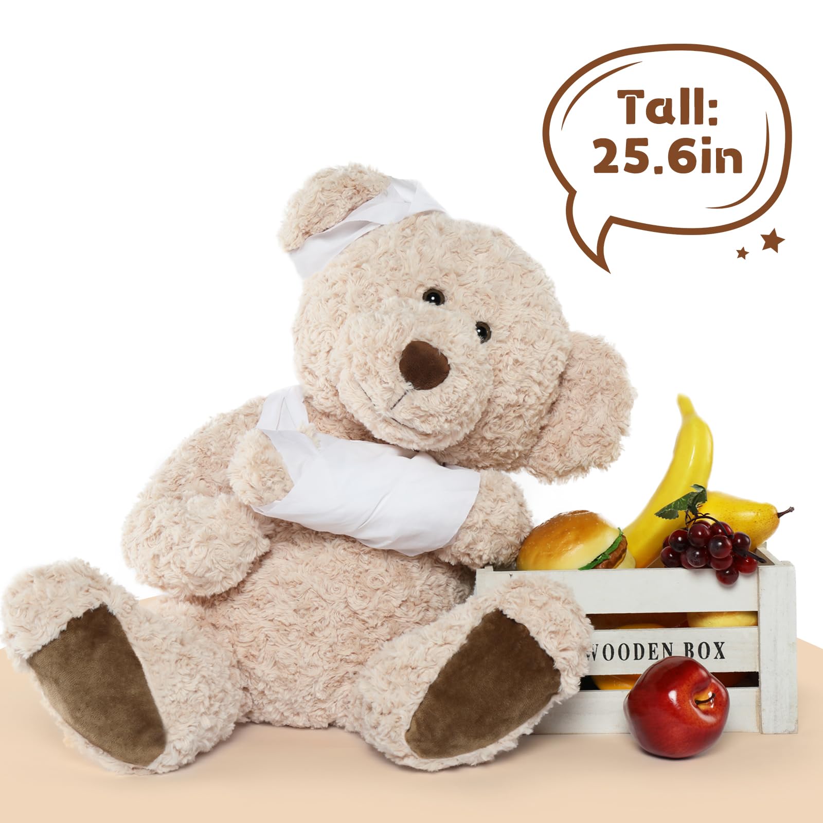 Muiteiur 25.6 Inch Get Well Soon Teddy Bear, Broken Arm Gift for Kids, Soft Recovery Bear with Bandage, Gift for Kids Adult After Surgery