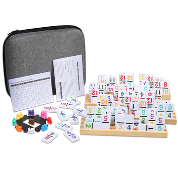 JOYOUSLIFE Mexican Train Numbers Dominoes with 4 Wood Trays, Color Double 12 Numerical Domine Set for Adults and Family, Classic 91 Tiles Board Grame