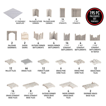 Monster Adventure Terrain 3D Interchangeable Builder System - 195pc PAINTABLE Palisade w Base- Build Modular Worlds in a Snap & Elevate Your Campaign
