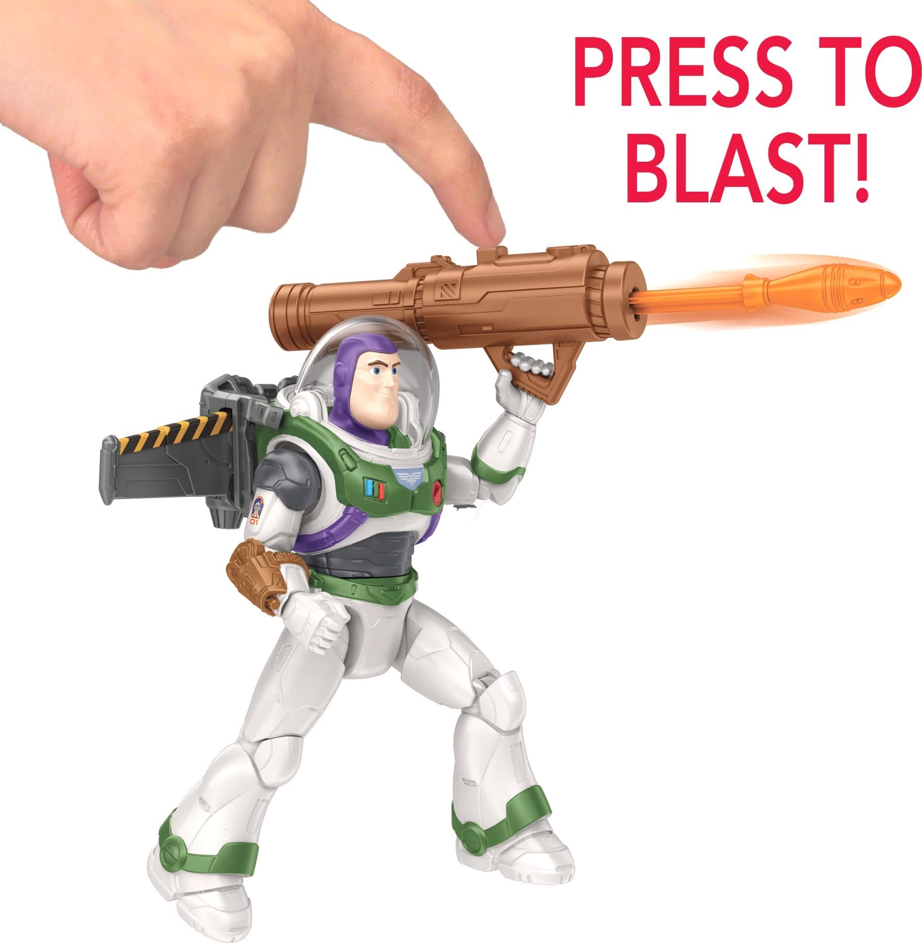 Mattel Disney Pixar Lightyear Action Figure & Accessories, Mission Equipped Buzz Lightyear Figure & Projectiles, Blasting Action
