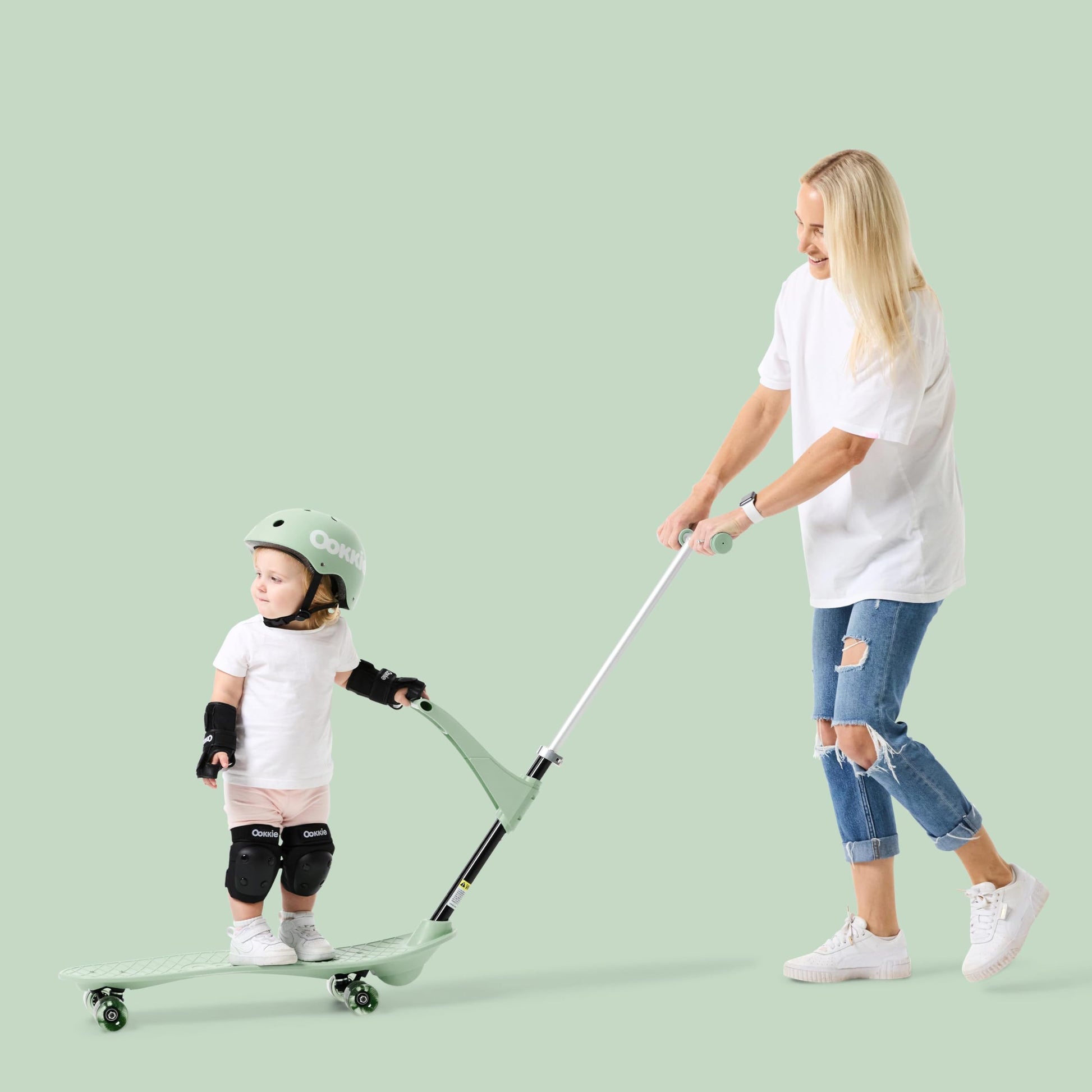 Ookkie Kids Learner Skateboard, Helps Develop Balance & Self Confidence, 4-in-1 Skateboard, Easy Setup, Gift Idea (Sage)
