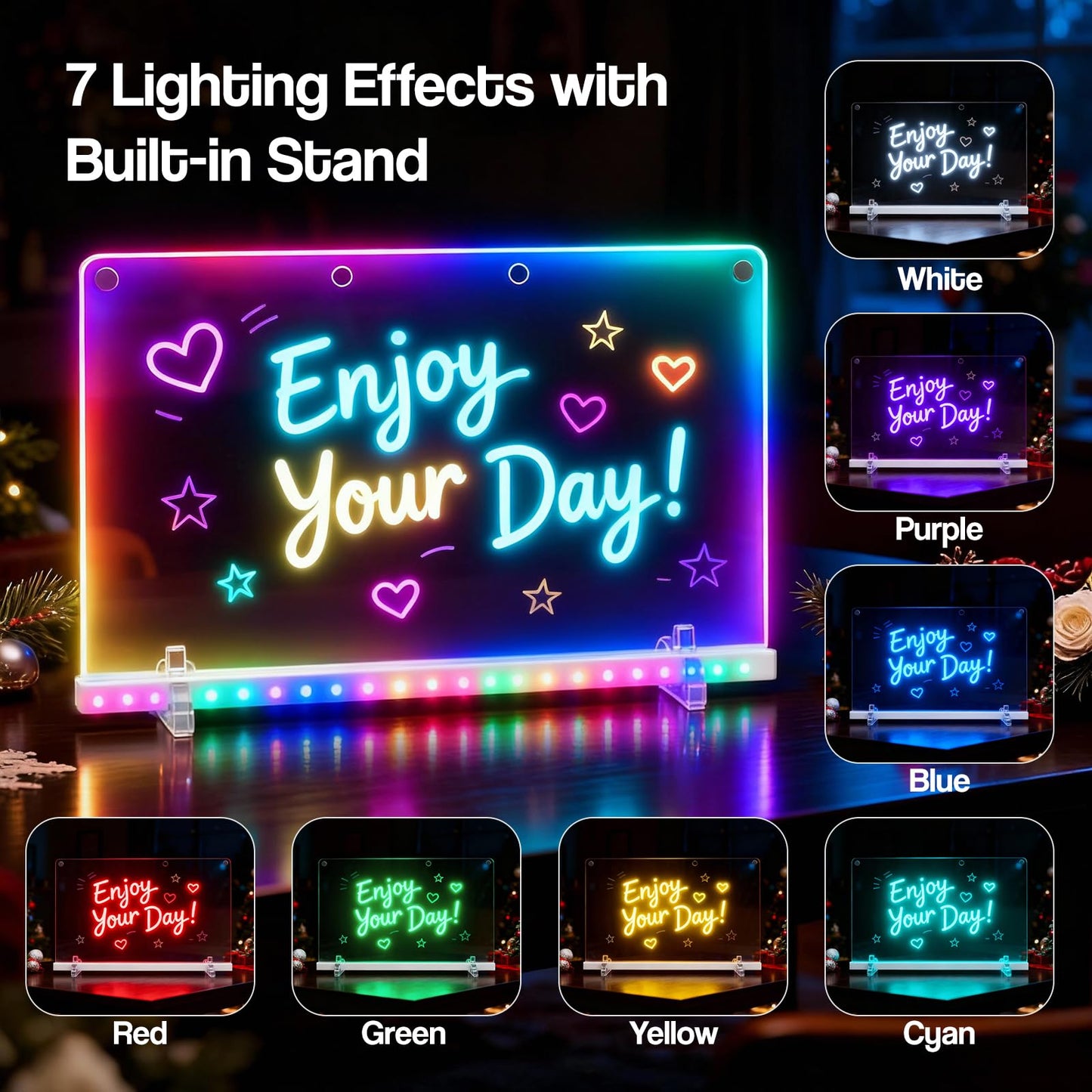 LED Drawing Board for Kids, 16" Glow Doodle LED Note Board with 7 Colors & 4 Modes, Light Up Drawing Tablet Birthday Gifts for Girls Boys with Stand
