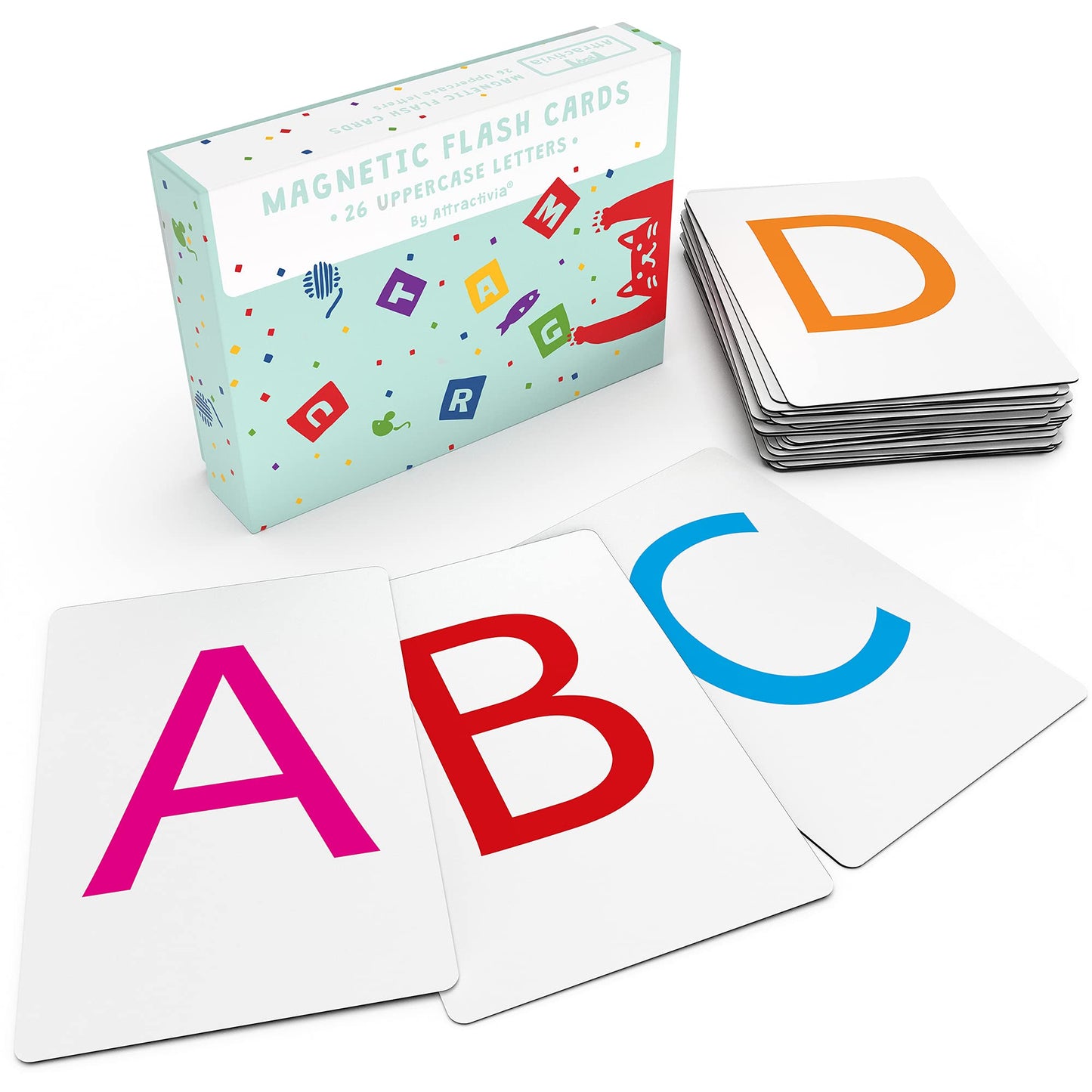 Attractivia Magnetic Big Alphabet ABC Flash Cards - 26 Sturdy Uppercase Large Letters - for Classroom Teachers, Homeschool, ESL, Toddlers 2-4 Years