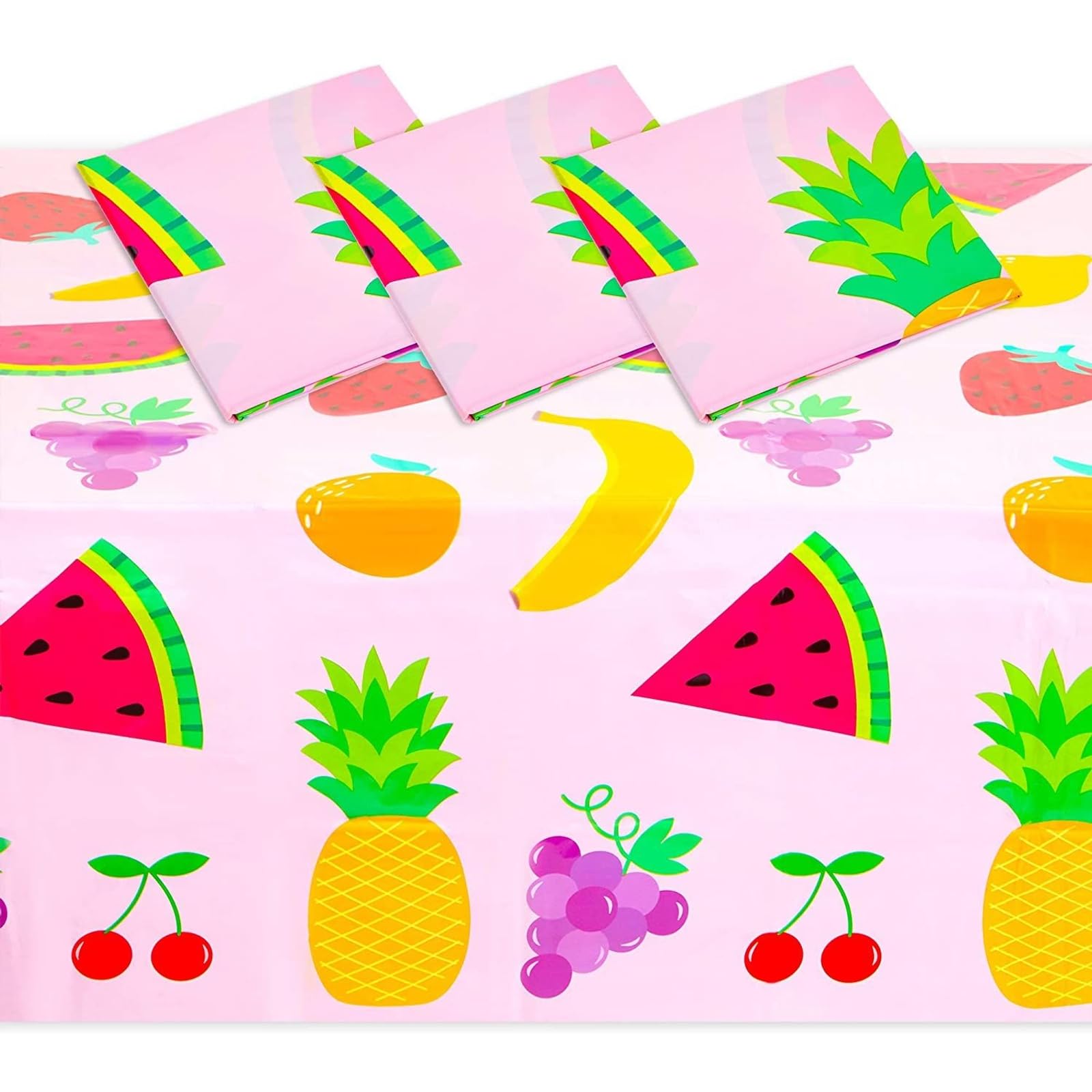 Sparkle and Bash Tablecloth for Two-tti Frutti 2nd Birthday Party Decorations (Pink, 54 x 108 in, 3 Pack)