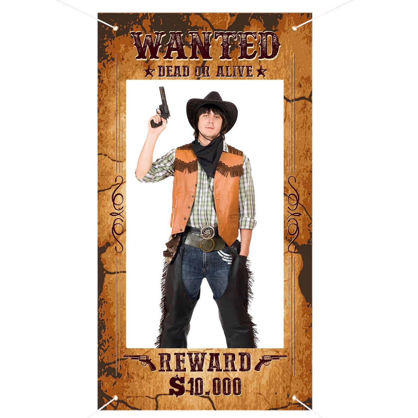 Large Western Wanted Poster Western Cowboy Party Decoration Wanted Photo Booth Frame Wild West Selfie Banner Backdrop for West Cowboy Birthday Party