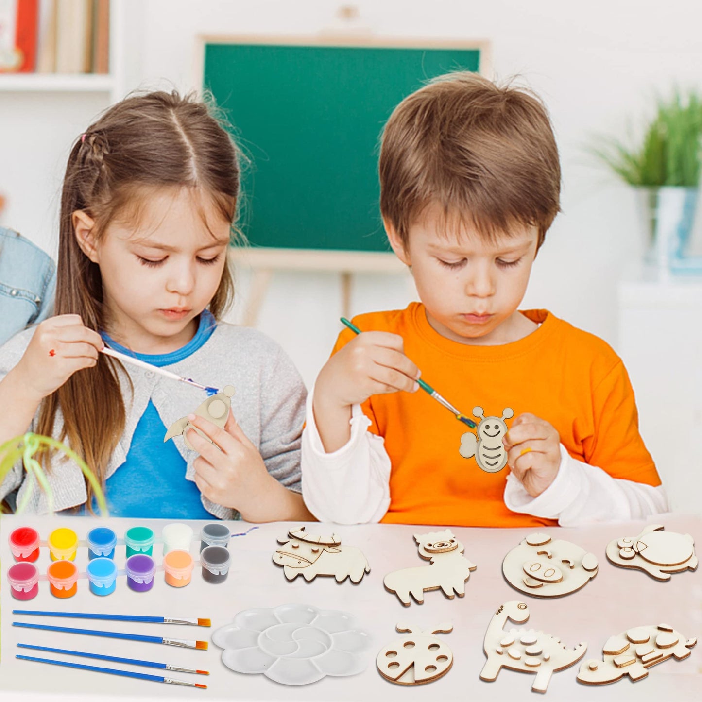 Glintoper 30 Wooden Magnet Painting Craft Kit, Paint Your Own Easter Art and Craft Supplies, Basket Stuffers Party Favors for Boys Girls, Classroom