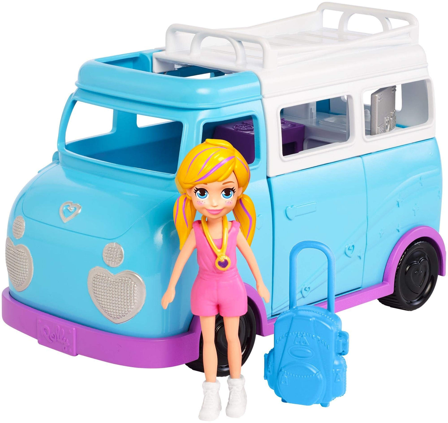 Polly Pocket Glamping Van with Dual Camping for 3-inch Polly Doll & Micro Polly Doll; Van Opens to Living Area & Trunk Opens to Micro Living Area Plus