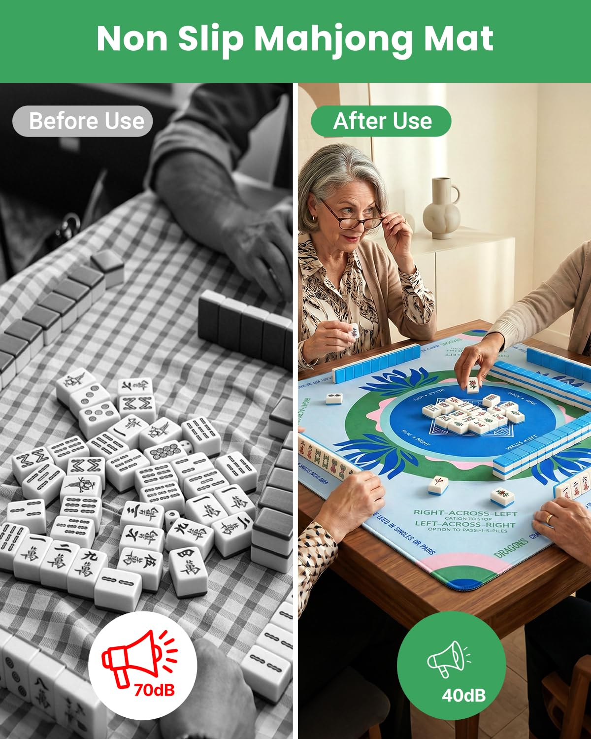 Mikccer Mahjong Mat for Table, American Mahjong Mat with Rules, 32x32 Inch