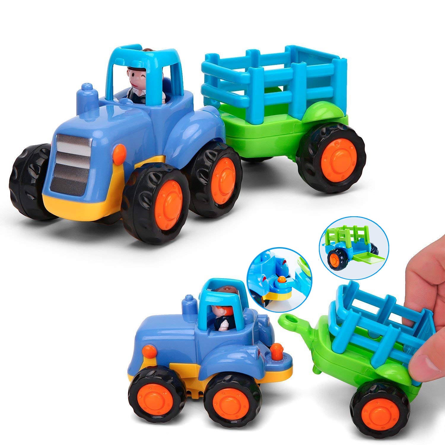 Yiosion Friction Powered Cars Push and Go Trucks Construction Vehicles Toys Set of Tractor Bulldozer Dump Truck Cement Mixer for Baby Toddlers Infants