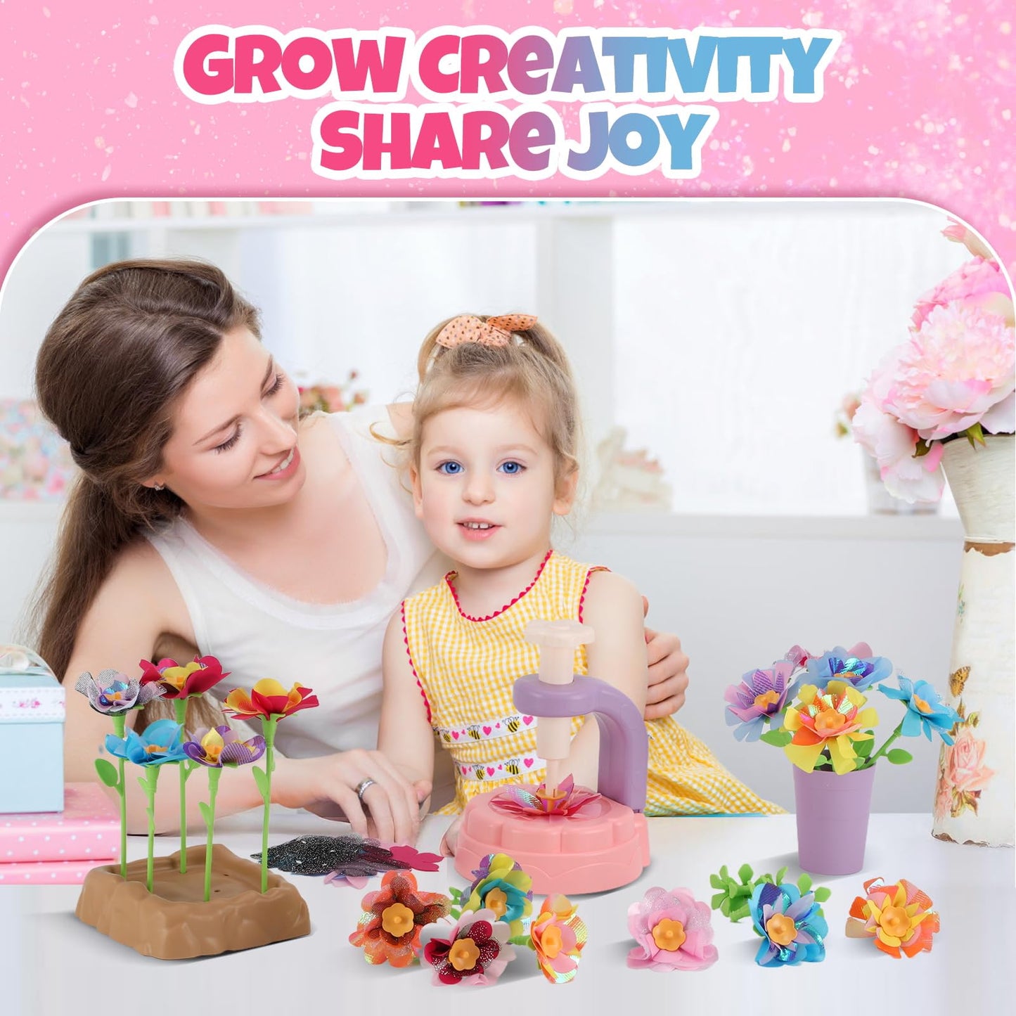 R RUCKERCO Flower Bouquet Craft Kits, DIY Arts and Crafts for Kids 4-6-8,Kids Crafts and Toys for Girls Toddler Activities Girl Art, 4 5 6 7 8+Year