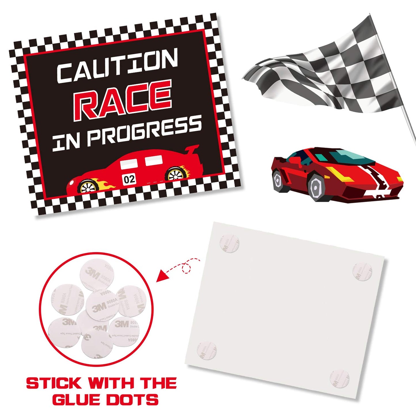 Huray Rayho Race Car Birthday Party Supplies Checkered Flags Racing Happy Birthday Party Signs Cutouts Cars Birthday Party Supplies Let's Go Racing