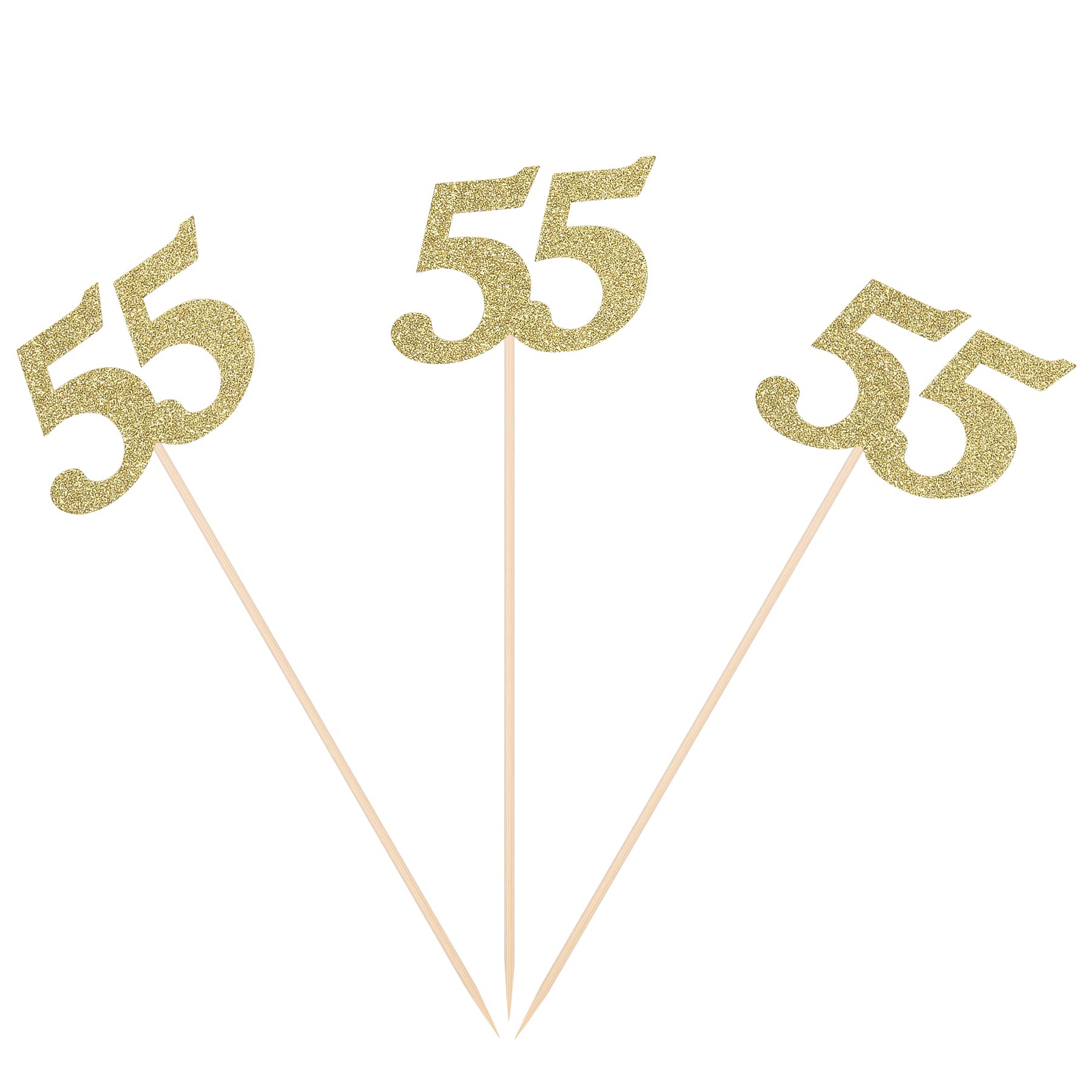 Pack of 10 Gold Glitter 55th Birthday Centerpiece Sticks Number 55 Table Topper Age Letter Decorations