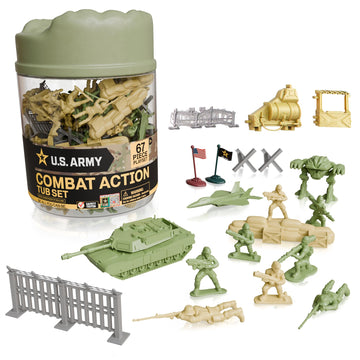 Lollipop - U.S. Army Combat Action Tub Set - 67 Piece Military Playset with Mini Soldiers, Tanks, Helicopter, Army Jeep, Plastic Army Men, War Toys