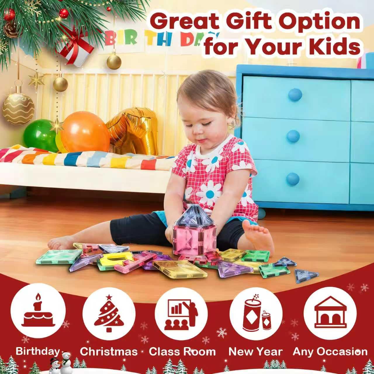 ROMDS Magnetic Tiles, Magnetic Building Blocks for Kids Ages 3+ and STEM Magnet Toys, Clear Magnet 3D Blocks Construction Playboards for Boys & Girls