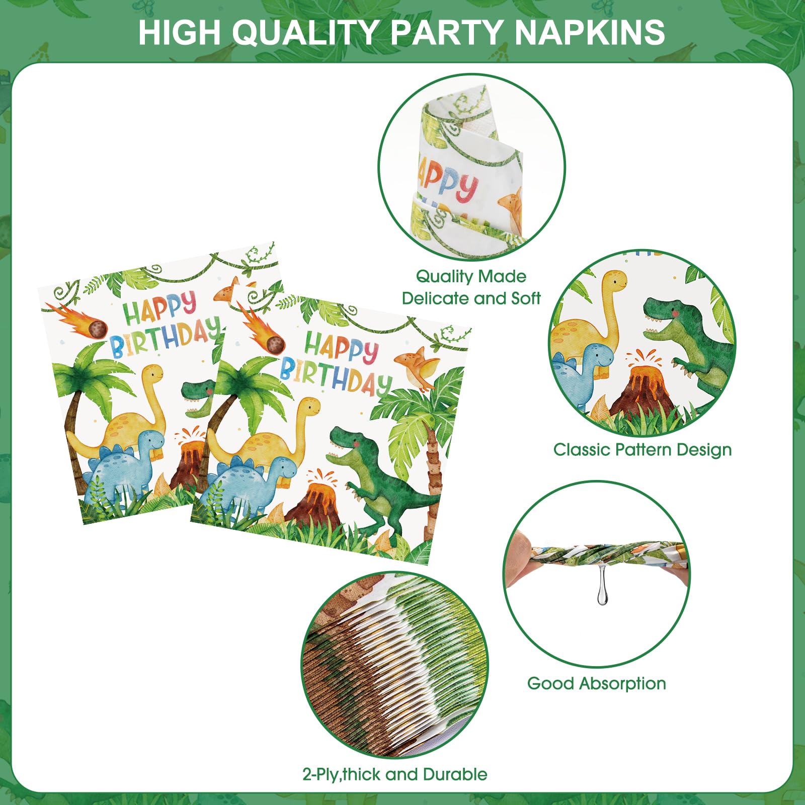 170 Pcs Dinosaur Birthday Decorations - Jungle Dino Party Supplies Sets, Includes Happy Birthday Dinner Plates Napkins, Flatware, Banners and Cups