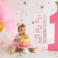 Baby Girl First Birthday Party Decorations 'ONE' Letters Individual Three White Transparent Square Boxes with 24 Balloons Decor for 1 Year Old Baby