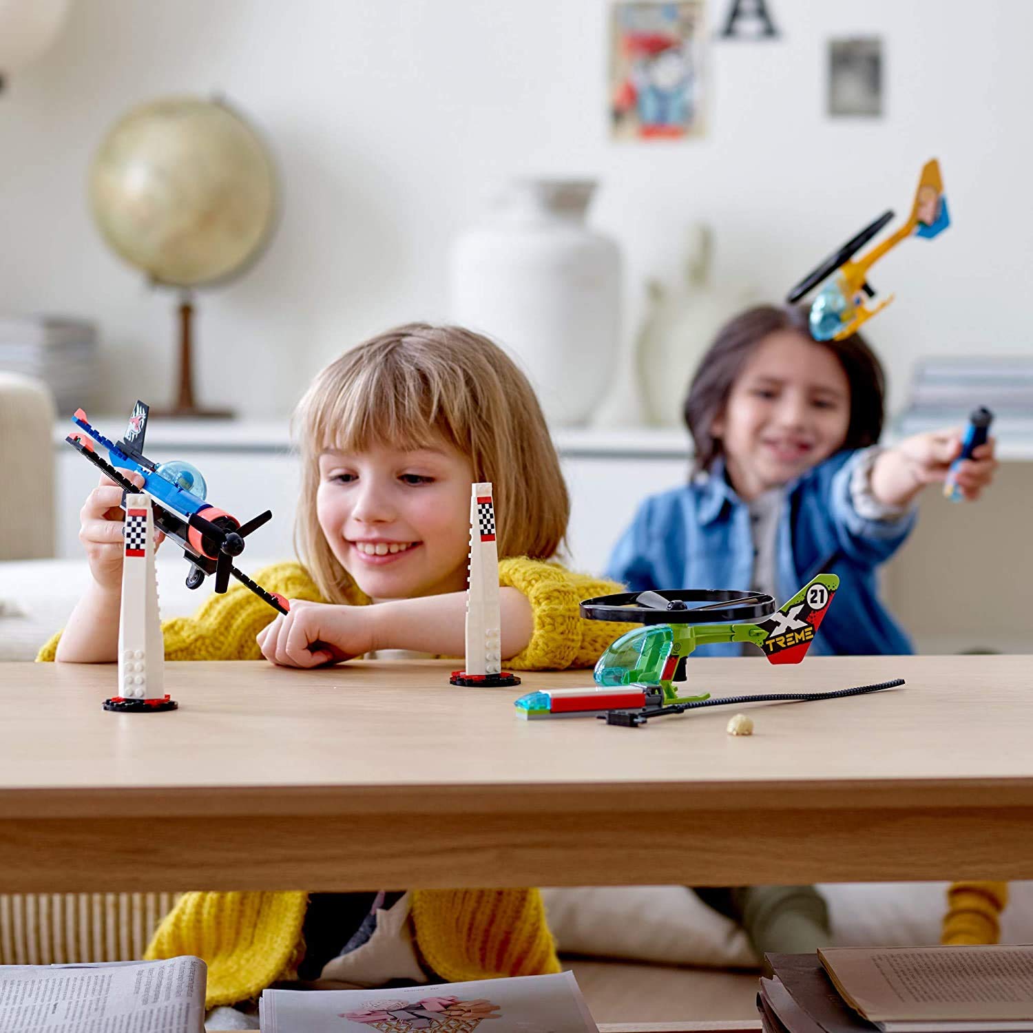 LEGO City Air Race 60260 Flying Helicopter Toy, Features 2 Ripcord Helicopters, Stunt Plane Aircraft Toy, 2 Pylons, Plus Rivera, Xtreme and Vitarush
