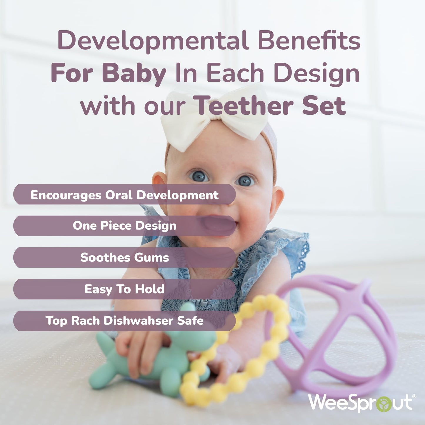 WeeSprout Silicone Baby Teether Toys for Infant Babies and Toddlers, Cute Ring, Puppy Dog, and Ball, Soft and Flexible, BPA Free, Boys and Girls