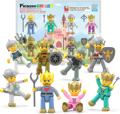 Picasso Toys Magnetic Action Figures Medieval King and Knights Character for Building Blocks Tiles Construction Toddler Toy Set Magnets Expansion Pack