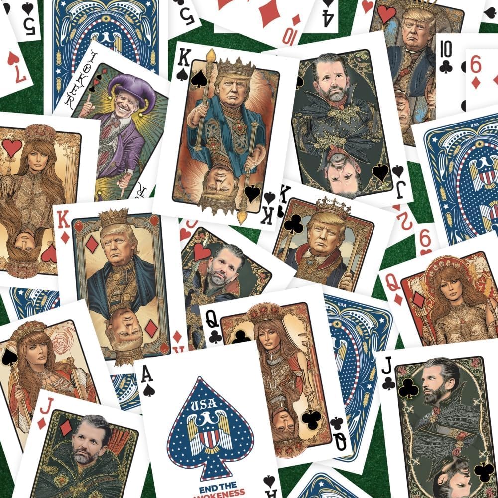 END THE WOKENESS: Trump Family Poker Playing Cards - Premium Collectible Deck Featuring Trump, Melania, Trump Jr., and Biden Joker Cardstock for Poker