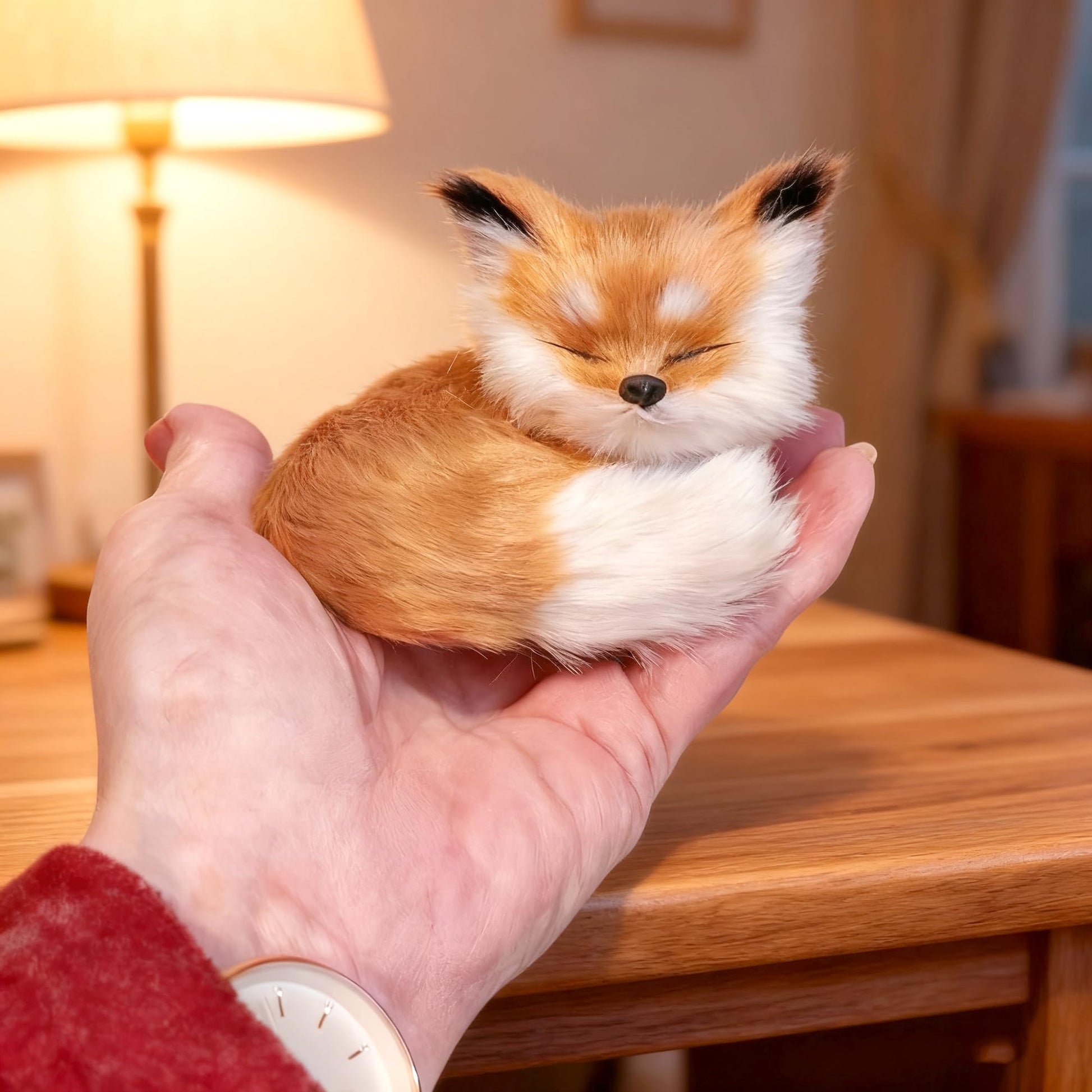 GUDVES Realistic Brown Fox Statue Furs Squatting Model Home Decoration Animals World Collectible Gift for Animal Lovers (Fox Toy)