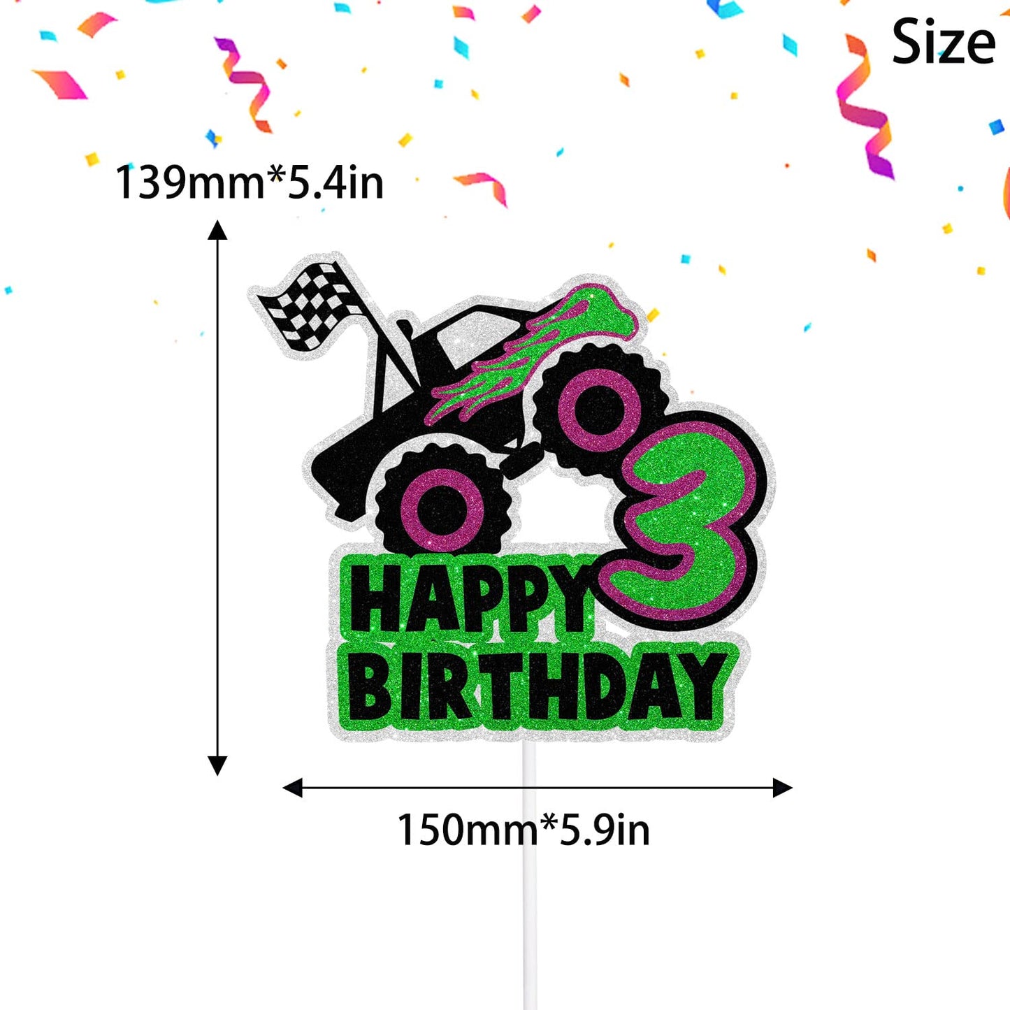 Big Truck Happy 3rd Birthday Cake Topper - It's the Perfect Car Themed Birthday Party or Truck Themed Party Decorations for Boys or Girls - SugarGera