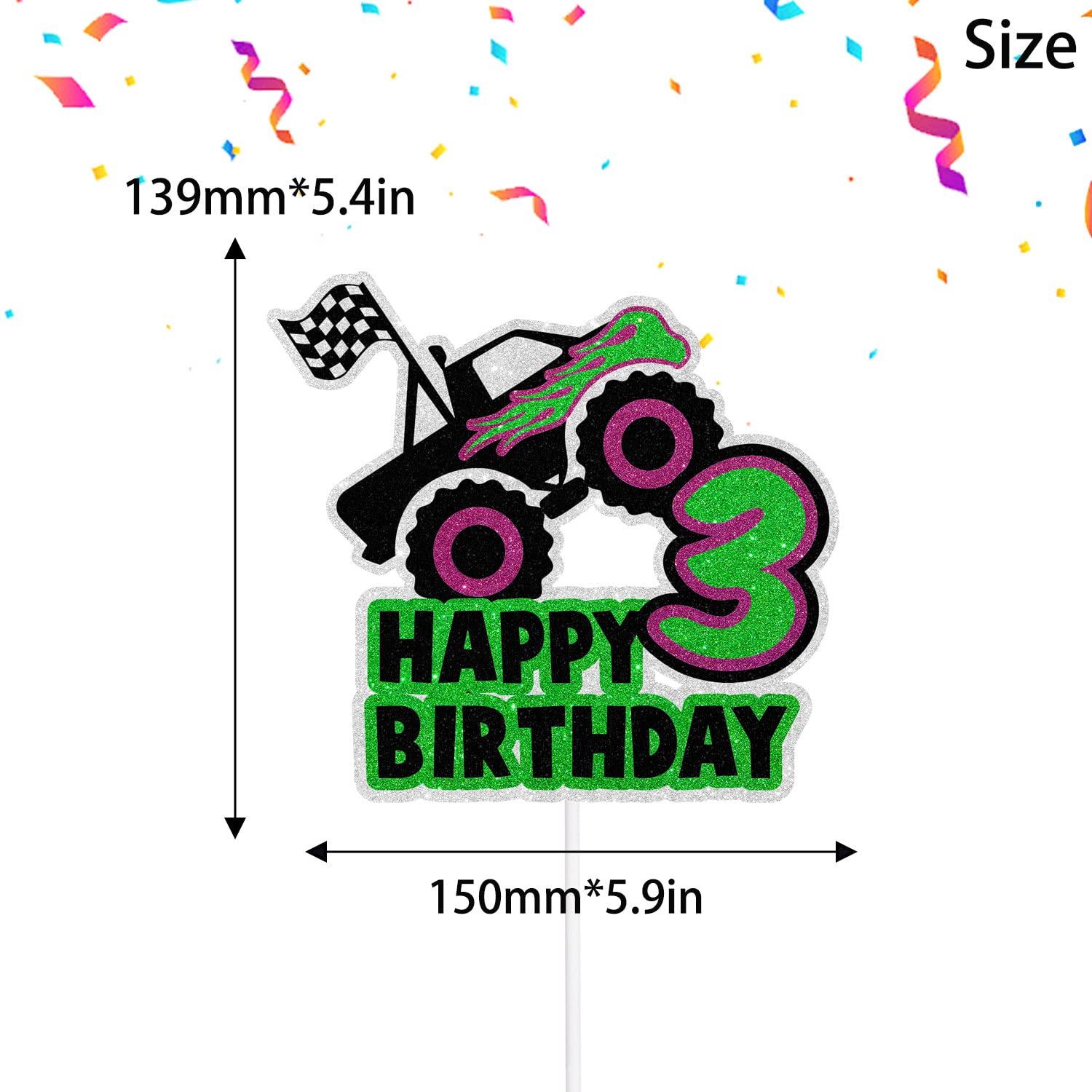 Big Truck Happy 3rd Birthday Cake Topper - It's the Perfect Car Themed Birthday Party or Truck Themed Party Decorations for Boys or Girls - SugarGera