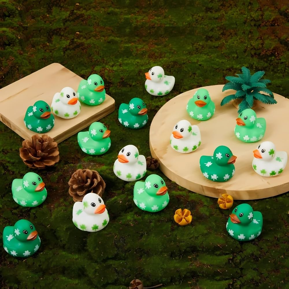 Fun Express St Patrick's Day Mini Shamrock Rubber Duckies, Ducks, 24 Pieces, Green, Irish Holiday Toys VBS 2026