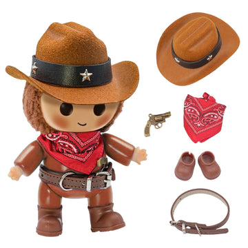 aimpiwt Western Cowboy Doll Clothes Set - 17cm Fashion Dolls Outfit with Hat, Scarf, Belt & Shoes for Display and Photoshoot