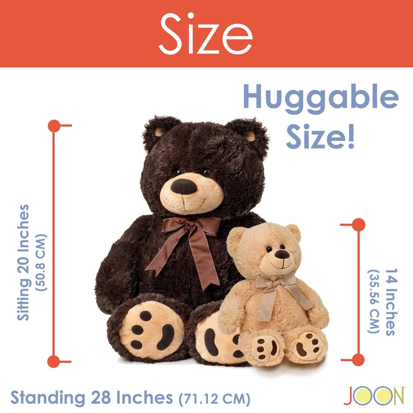 Joon Big Teddy Bear - Fluffy Fur, Ribbon & Bow Signature Footprints- Huggable & Lovable Joy, Ideal Gift for Baby Showers, Loved Ones, Perfect Big
