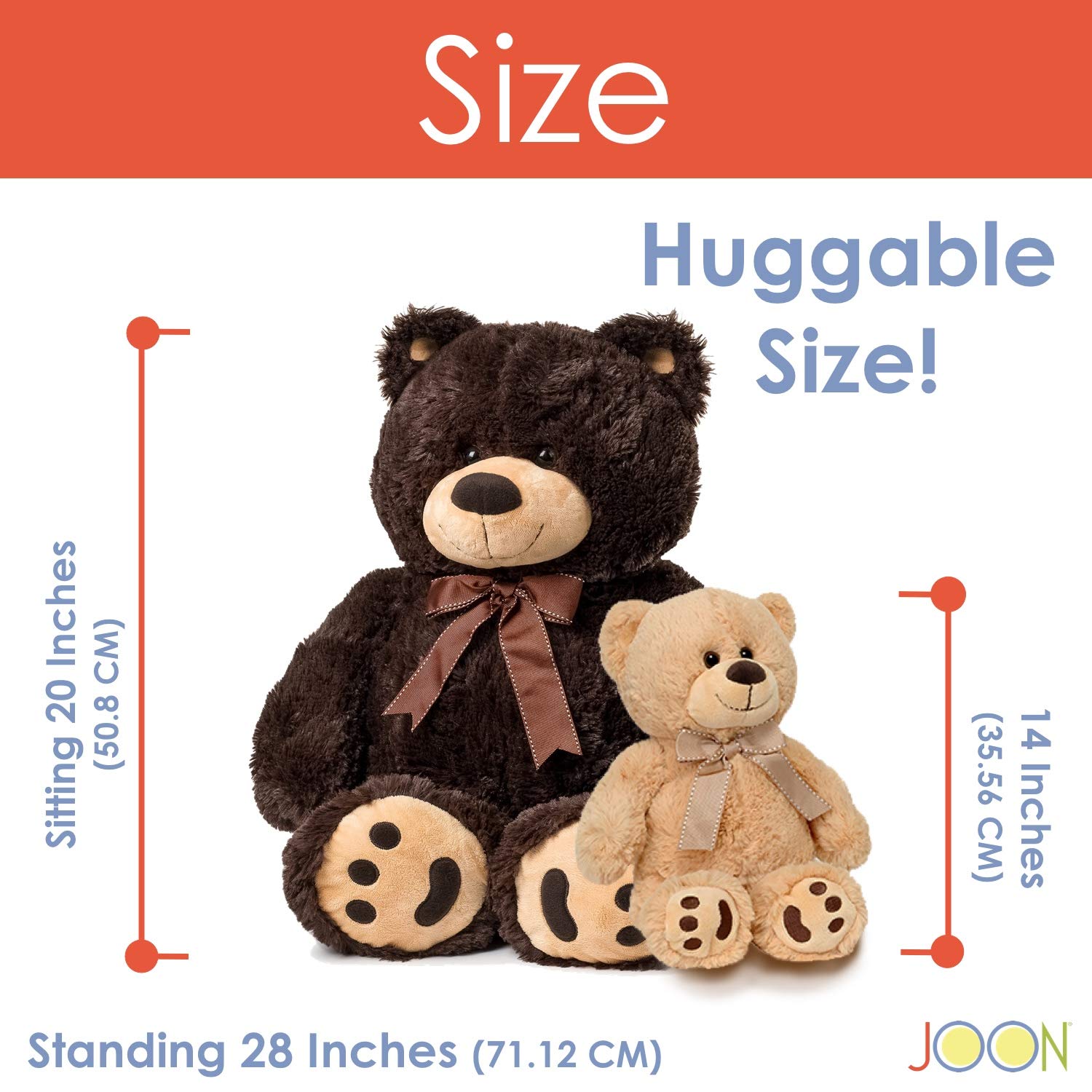 Joon Big Teddy Bear - Fluffy Fur, Ribbon & Bow Signature Footprints- Huggable & Lovable Joy, Ideal Gift for Baby Showers, Loved Ones, Perfect Big