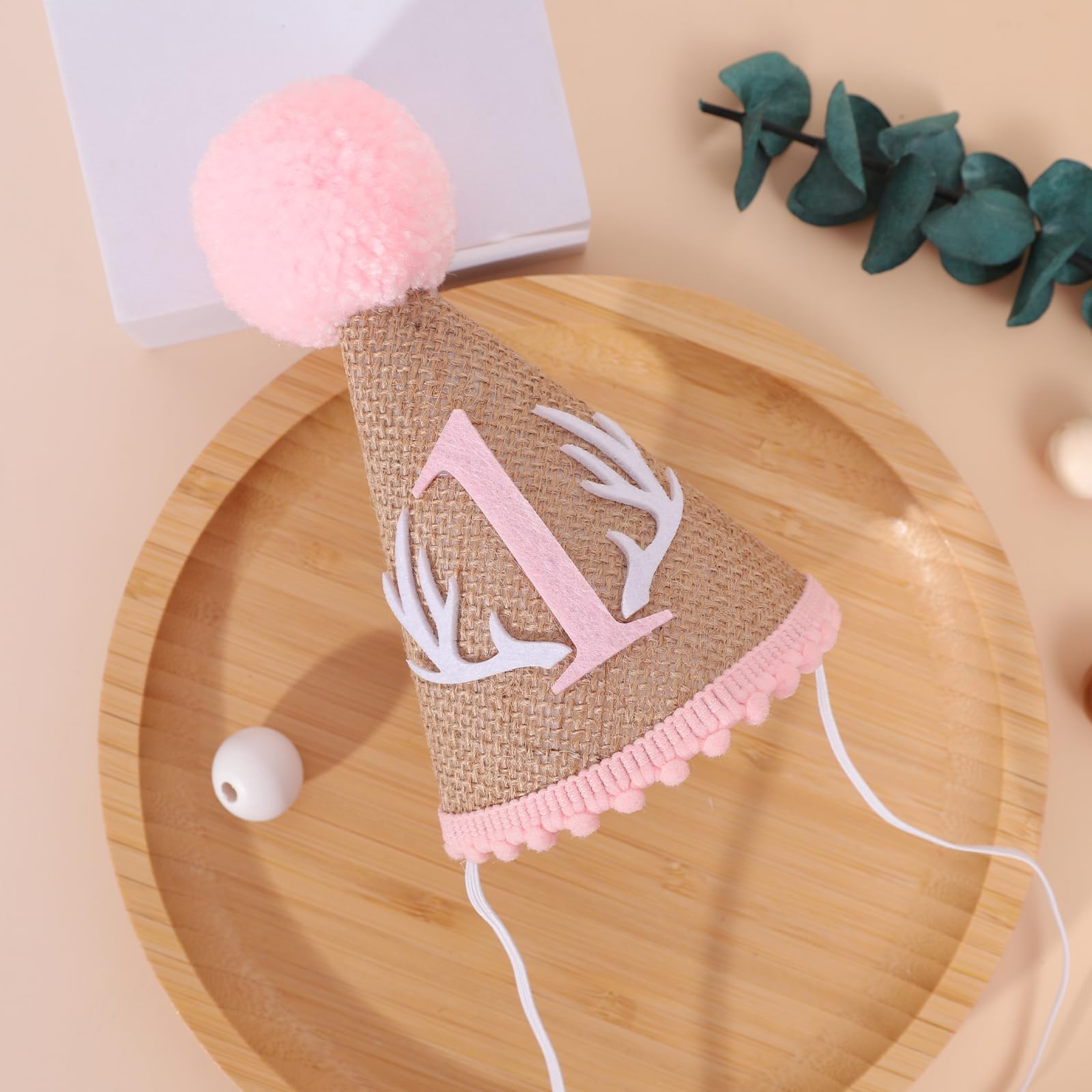 YOUAME Deer 1st Birthday Hat - Deer Girls Pink First Birthday Party Decorations,Woodland Theme Camo Hunting Party Decor,Wild One Deer Birthday Crown