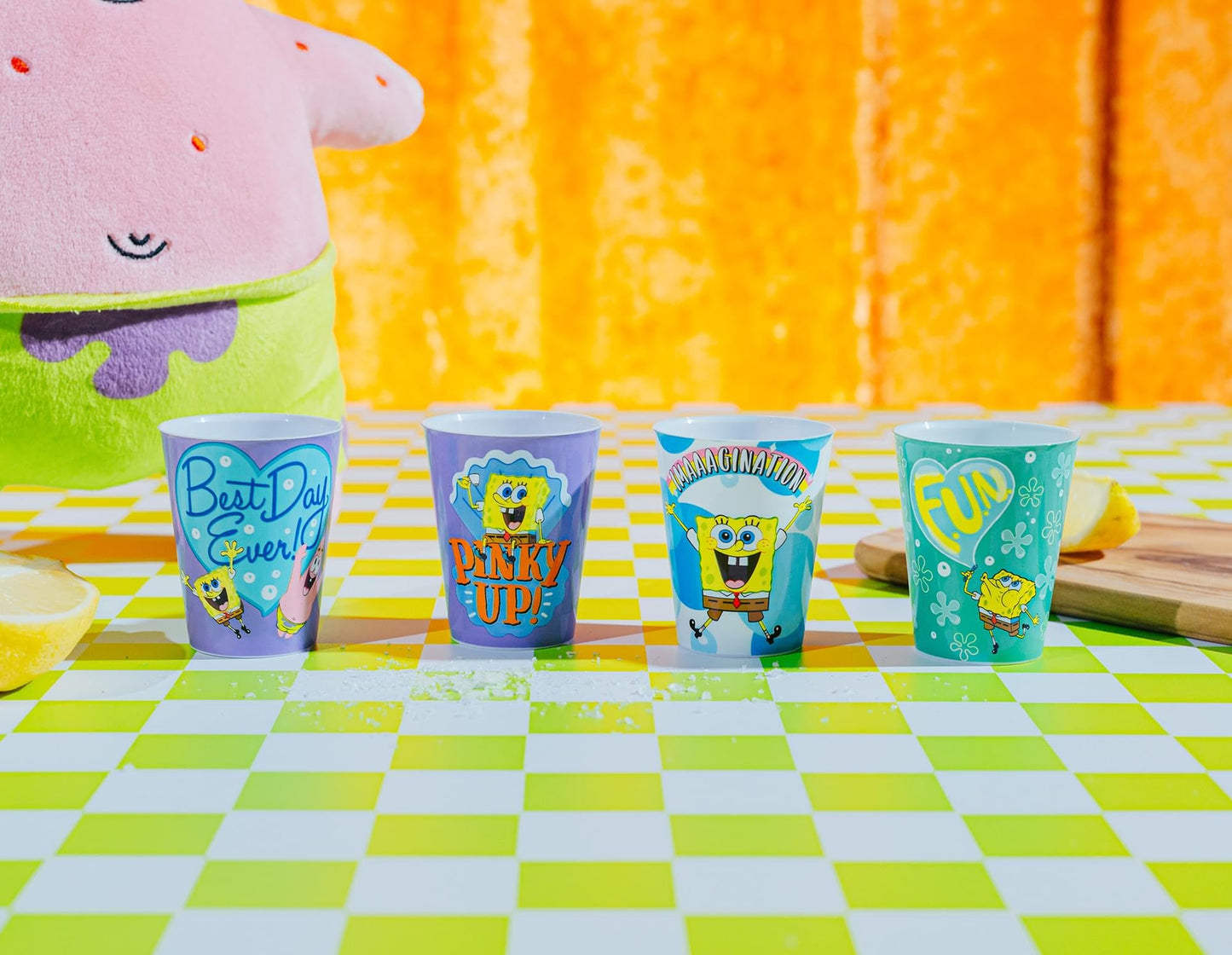 Silver Buffalo Spongebob Squarepants, 4 Pack Mini Plastic Cup Set, 1.5oz