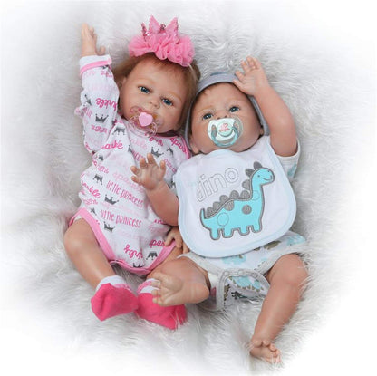 iCradle Silicone Full Body Reborn Baby Dolls Twins Boy and Girl 20 inch Anatomically Correct Newborn Size Bebe Look Real Washable Toys for Toddler