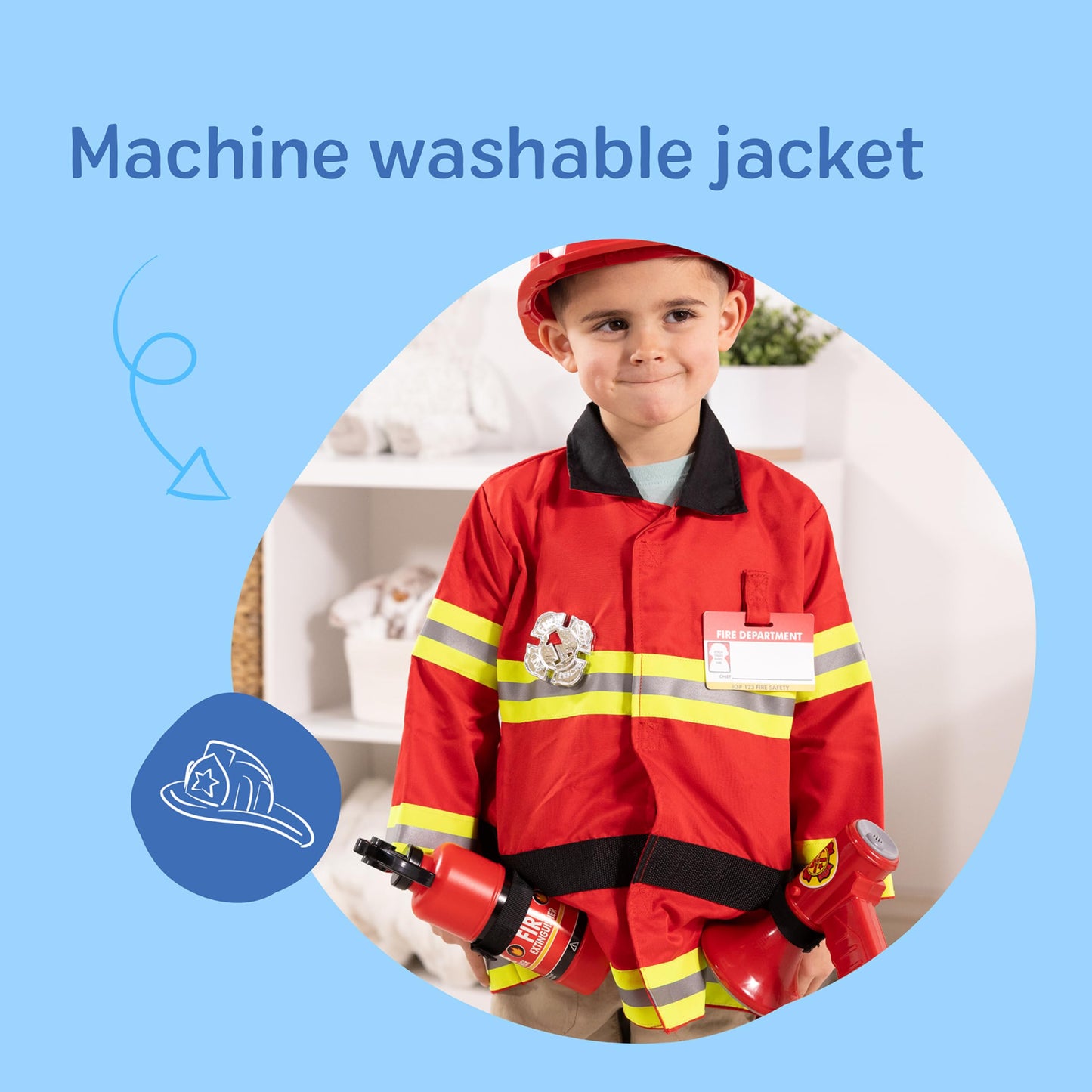 Melissa & Doug Fire Chief Role Play Costume Dress-Up Set, Pretend Play Firefighter Outfit with Realistic Accessories for Kids and Toddlers Ages 3+