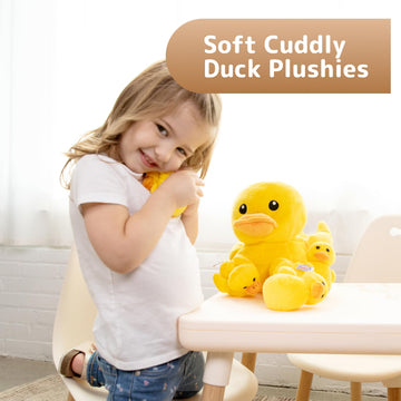PREXTEX Plush Duck Toys Stuffed Animal with 5 Ducks Baby Stuffed Animals - Big Duck Zippers 5 Little Plush Baby Ducklings - Toys for Kids 3-5