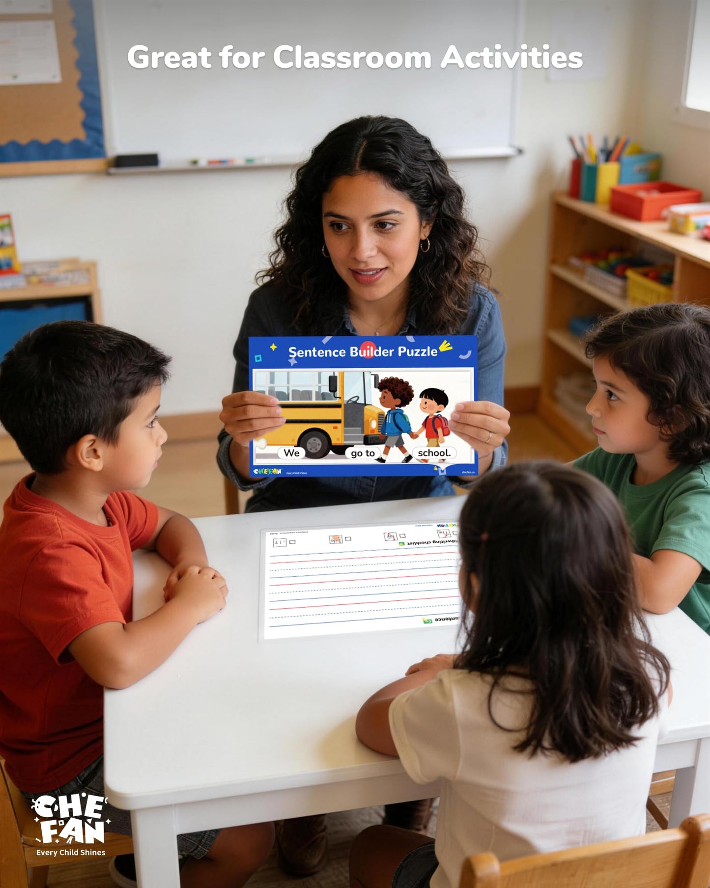 CHEFAN Sentence Building Puzzle for Kids, Reading & Writing Learning Game with Sight Words & Phonics, Sentence Board & Writing Board, Speech Therapy