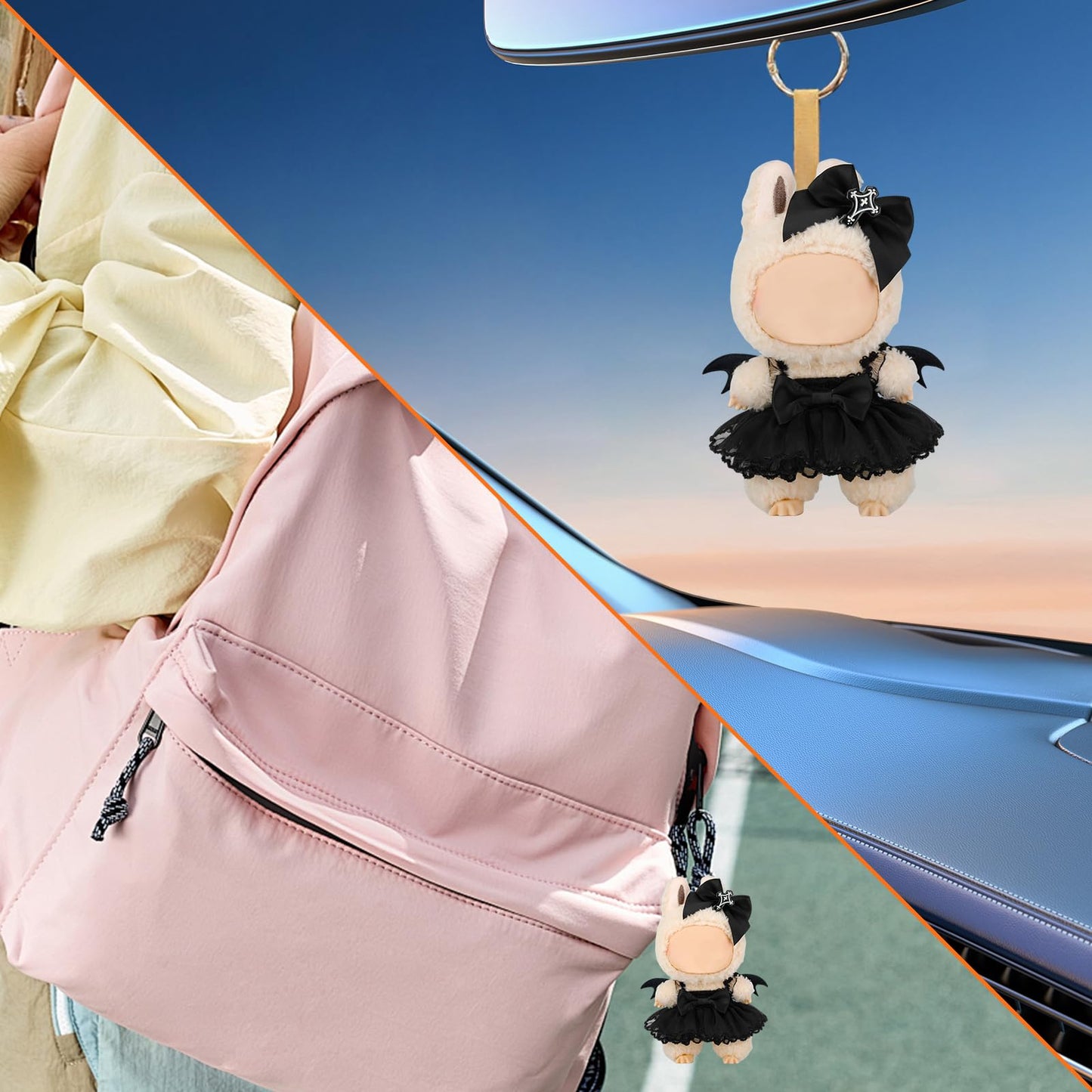 2 Pcs Doll Clothes Compatible with 17cm Lububu Clothes, Black Outfit Accessories Sets Include 1 Dress 1 Bow for Dolls Premium Outfit (No Doll)