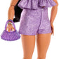 Barbie Deluxe Style Doll #8 in Metallic Purple Top and Sparkly Shorts, Black Hair in Braid, Accessories Like Pearly Jewelry and Handbag