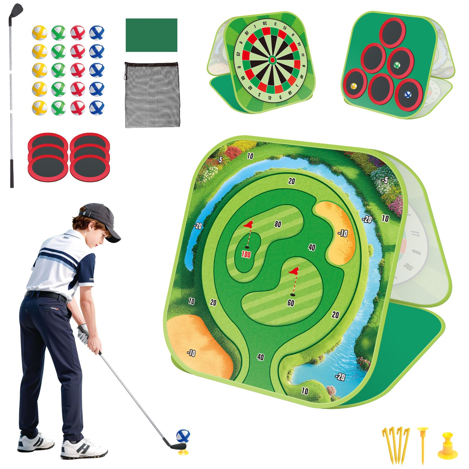 Kids Golf Chipping Game W/Clubs Golf Practice Toys for Toddlers Yard Games