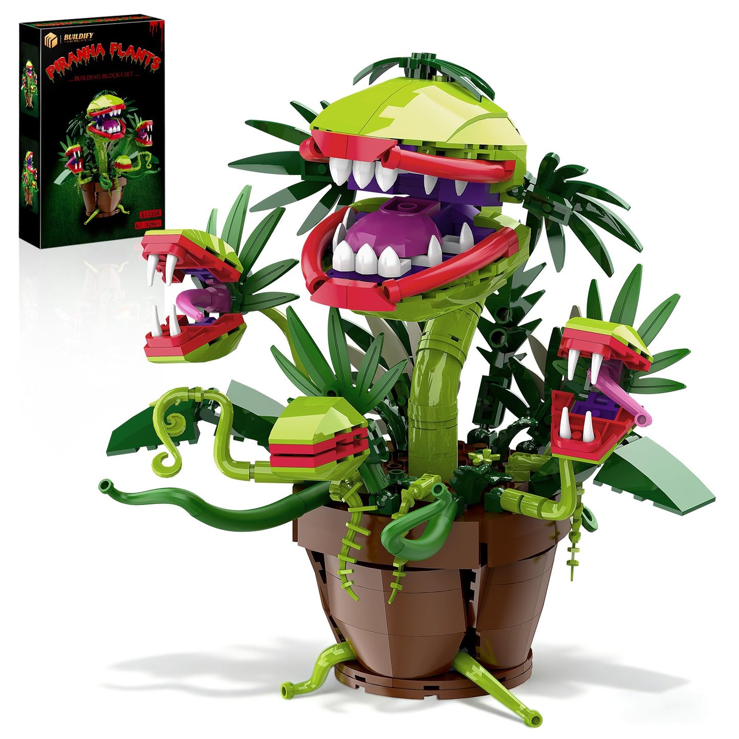 Piranha Plant Audrey 2 Building Blocks Set, Little Shop of Horrors Carnivorous Flower Model with 4 Openable Mouth, Toys Gifts for Kids Adults TV Movie